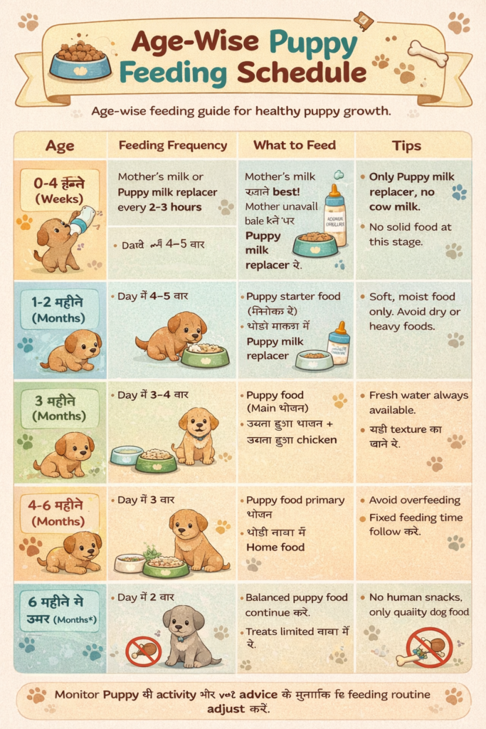 Age-wise puppy feeding schedule chart for Indian pet parents