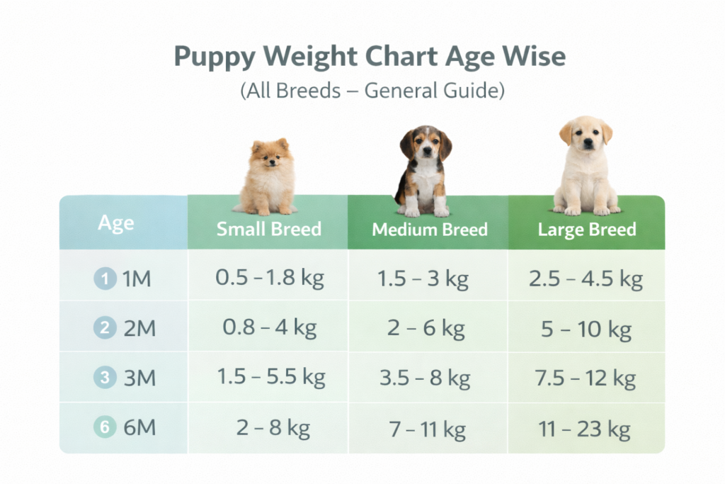 Puppy weight chart age wise general guide for all breeds including small medium and large puppies