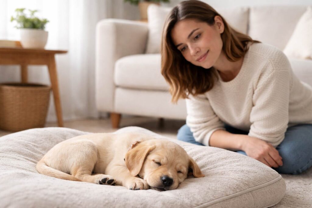 2 महीने का puppy और pet parent, puppy के वजन और growth को ध्यान से observe करते हुए